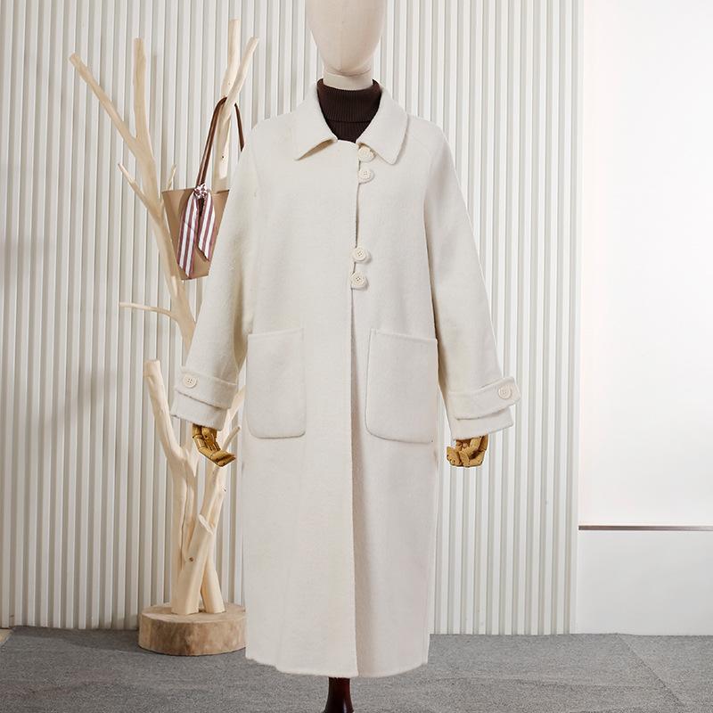 Simple solid color wool coat double-sided woolen coat autumn and winter new loose temperament long coat women's wool coat