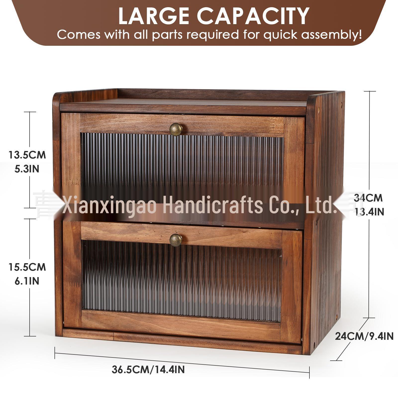 

Solid Wood Flip-Top Bread Box with Glass Lid - Double-Layer Kitchen Storage Cabinet for Bread and Pastries