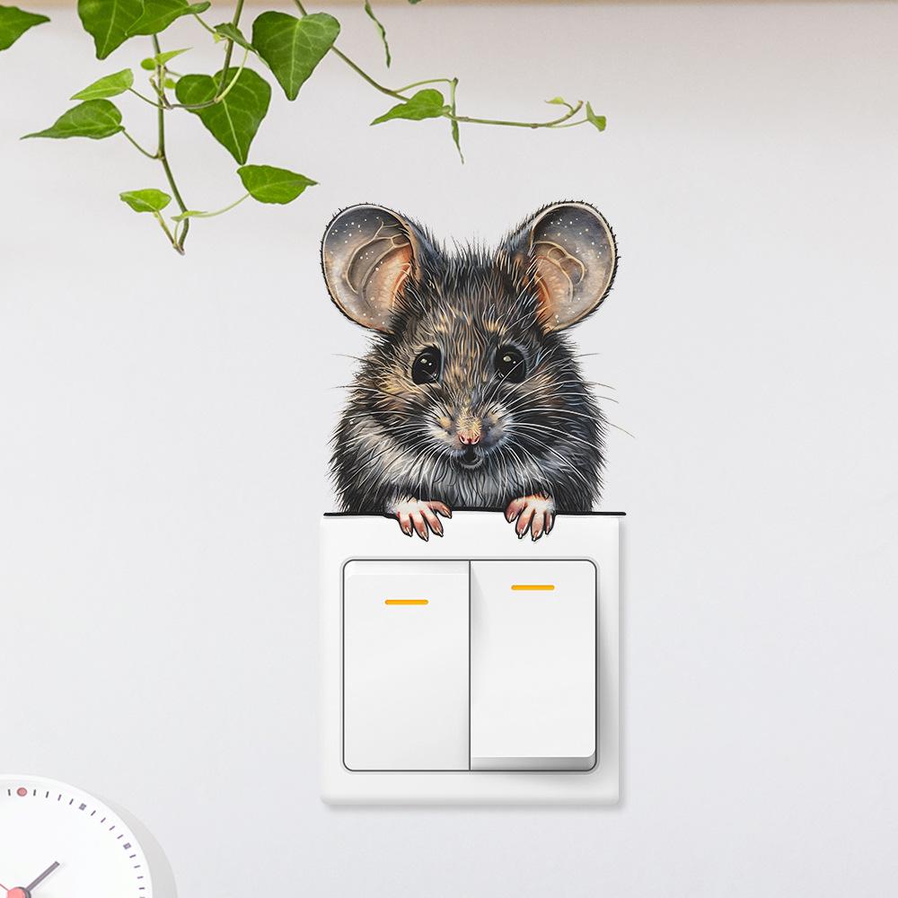 Cartoon Cute Mouse Switch Plate Sticker for Bedroom Living Room Hallway Home Decor Self-Adhesive Removable Decal