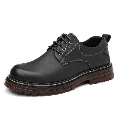 Niedrige Plateau-Arbeitsschuhe mit großem Kopf für Herren, einfarbig, modisch, lässig, Lederschuhe, Herren, Britische Mode, Retro-Anzugschuh, Mann