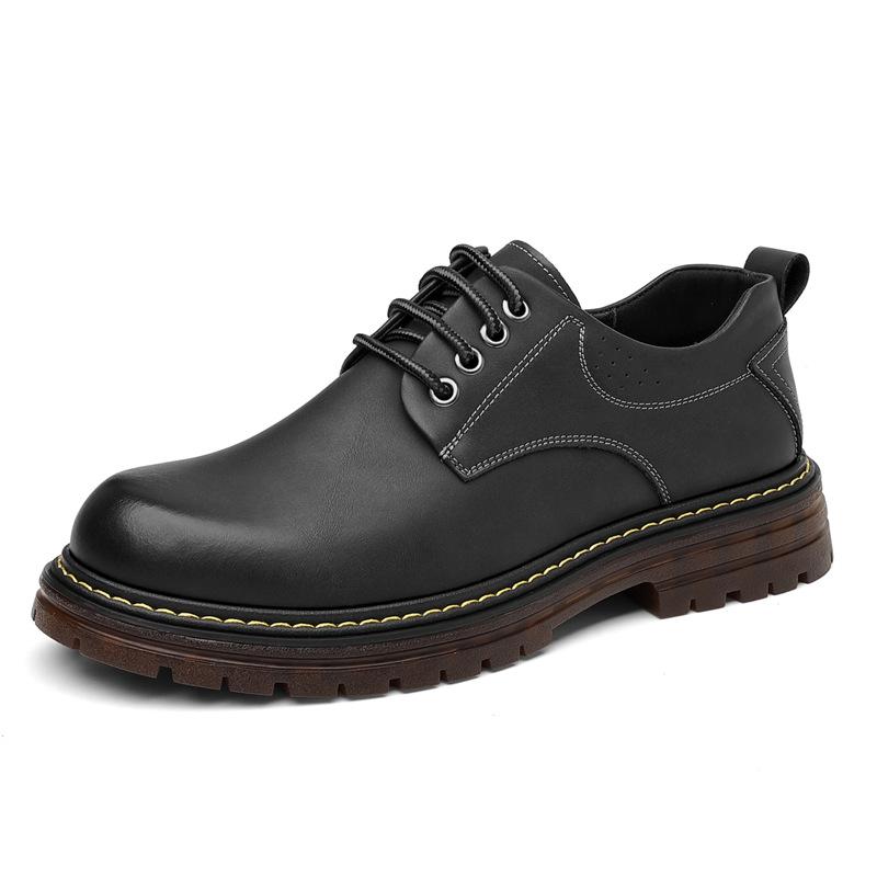 Low Top Platform Big Head Work Shoes for Men Solid Color Fashion Casual Leather Shoes Male British Fashion Retro Dress Shoe Man