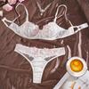 Russia's New Hot-selling Stitching Embroidery White Flower Sexy Women's Bra Underwear with Steel Ring Bra Set