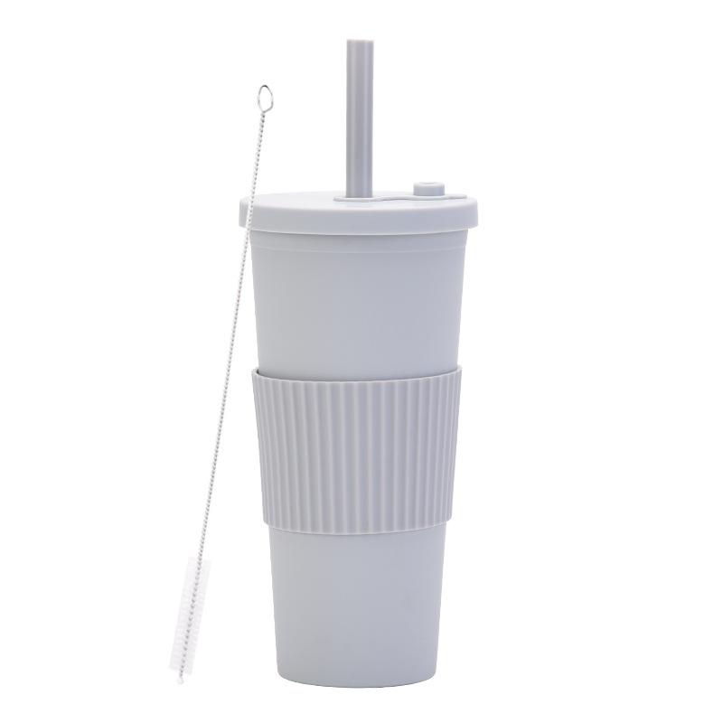 2025 Large Capacity Double Layer Plastic Cup Large Hole Straw Pearl Boba Milk Tea Cup Portable Outdoor Straw Cup