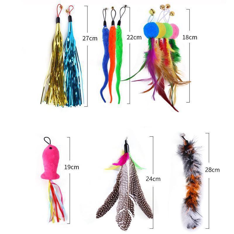 10 Styles of Cat Feather Toys,Telescopic Fishing Rod Toys for Teasing Cats,Accompanying Training, Suitable for All Kinds of Cats