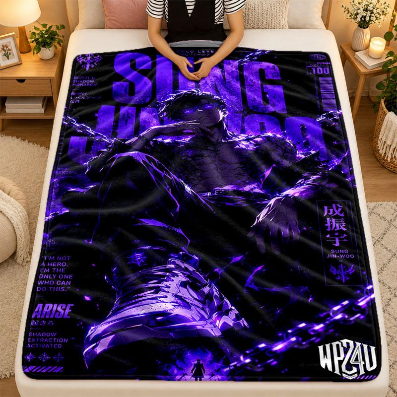 Flannel BlanketSolo Leveling Warm Soft Throw Blanket for Indoor Sofa Bed Living Room Use
