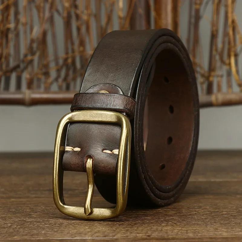 3,8 cm čistá hovězí kůže z pravé kůže pro pánské vysoce kvalitní džíny s mosaznou přezkou, kovbojský opasek, pánská módní návrhářská luxusní