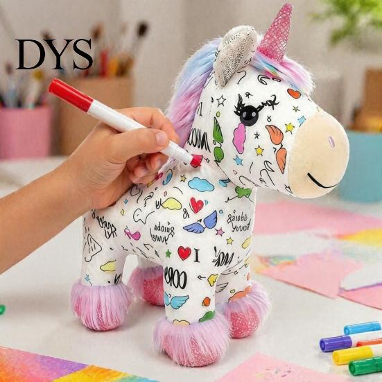 DIY Coloring Plush Toy Horse Kit, Washable Stuffed Animal Painting Kit with Marker Pens, Art Crafts Activity Set for Toddlers Boys Girls