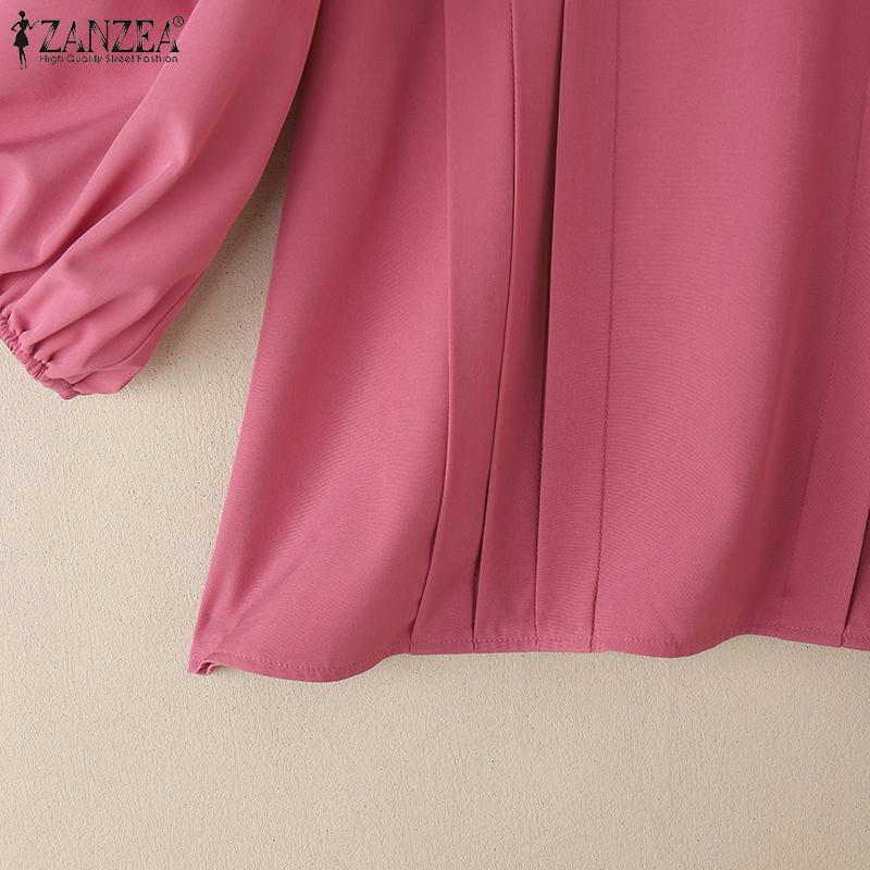 ZANZEA Women Summer Turn Down Collar Loose Casual 3/4 Sleeve Solid Blouse
