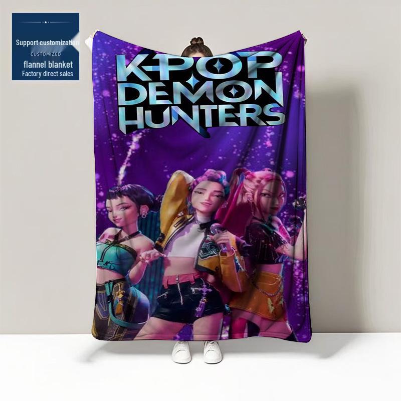 K-POP Demon Hunter Team Flannel Blanket – Custom Pattern Air Conditioning & Leg Cover Blanket