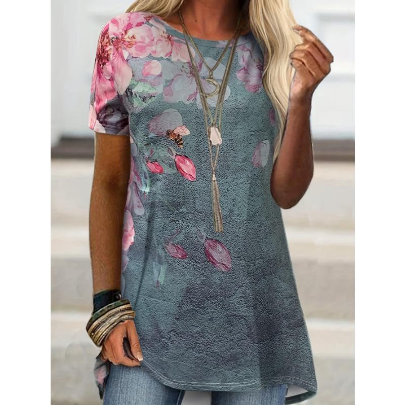

Spring and summer new fashion flower print casual short-sleeved T-shirt [directional] XL