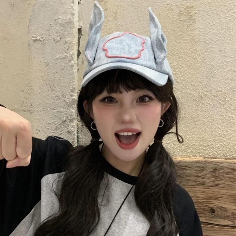 Women 2000s Wash Fabric Baseball Hat with Dog Ear Design for Teens and Girl Fashion Sunproof Hat Women Brithday Gift