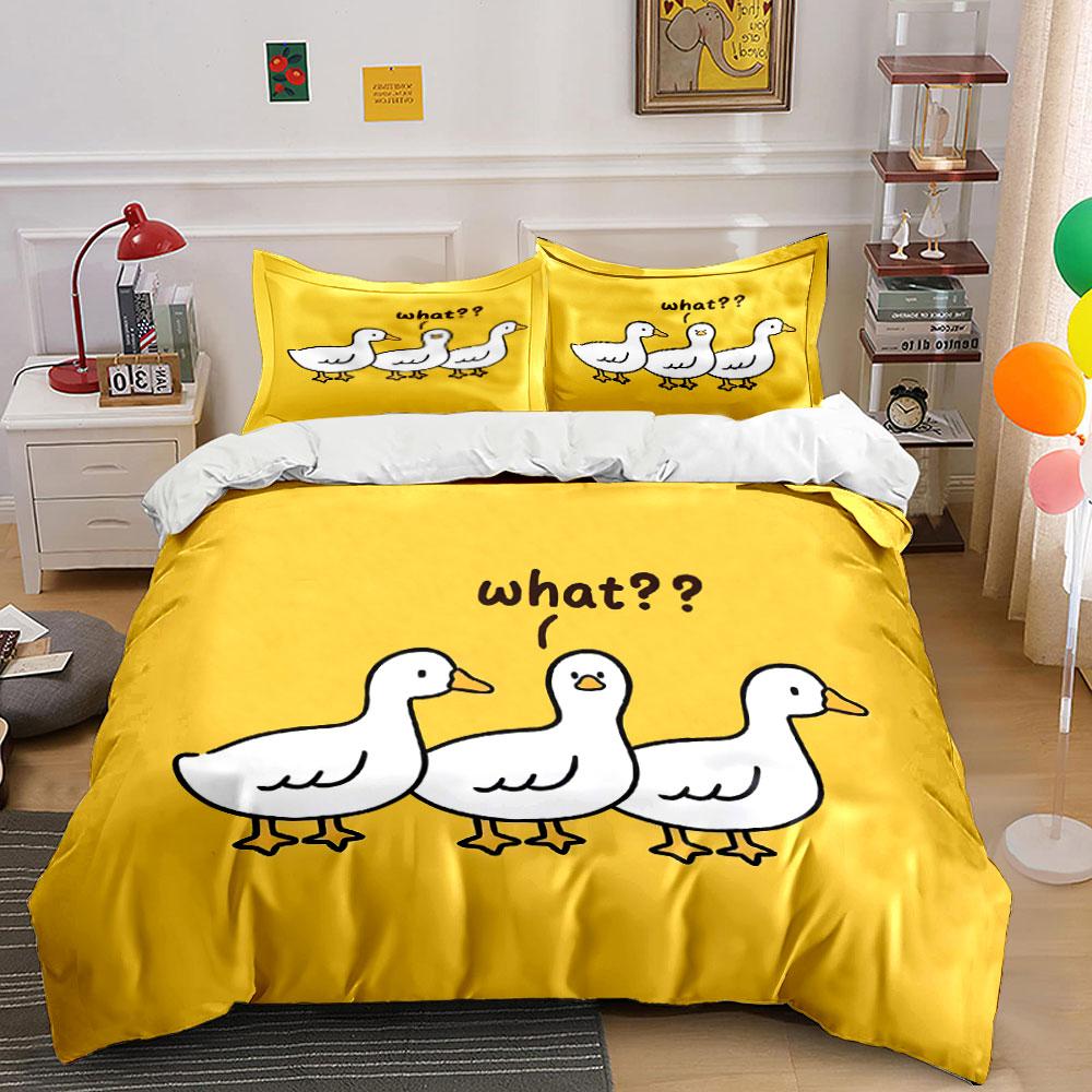 Three ducks yellow background Pattern Duvet Cover Set Digital Print Colorful Polyester Bedding with Zipper Closur for kids gifts 135x200cm