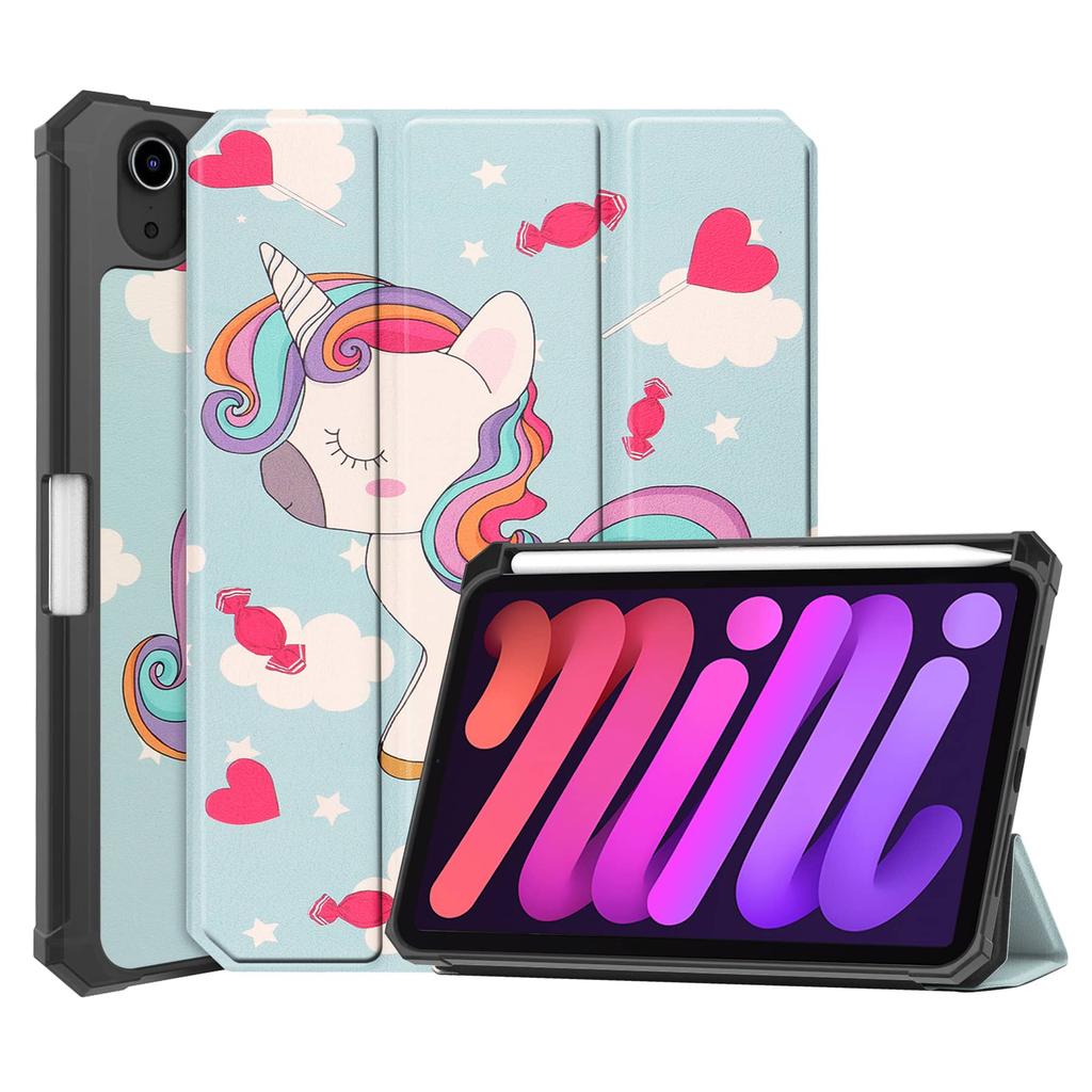 For iPad Mini 7 6 8.3'' with Pen Holder-[Tri-fold Stand +  Auto Wake/Sleep], Colorful Premium PU Leather Case Shockproof Shell