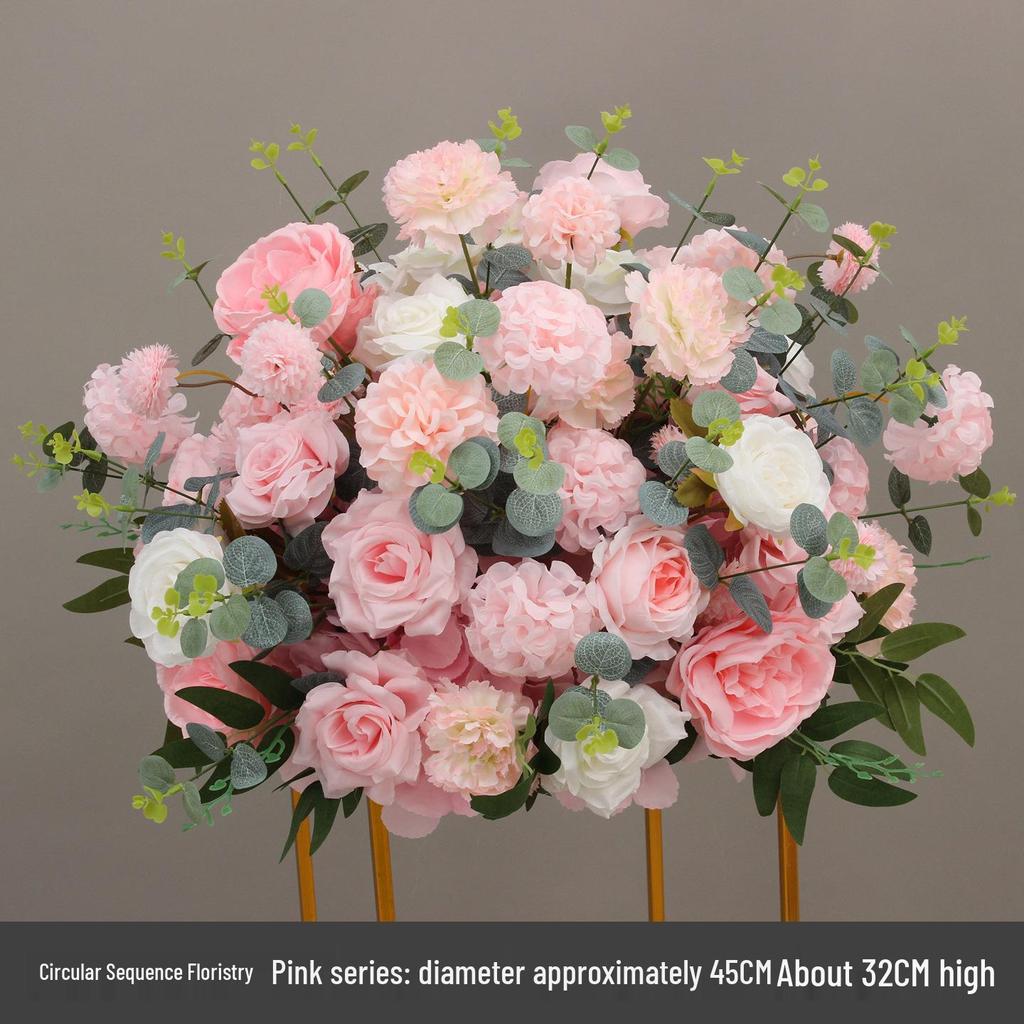 Simulated Silk Floral Arrangement: Round Flower Ball for Aisle, Table, or Wedding Stage Decoration.