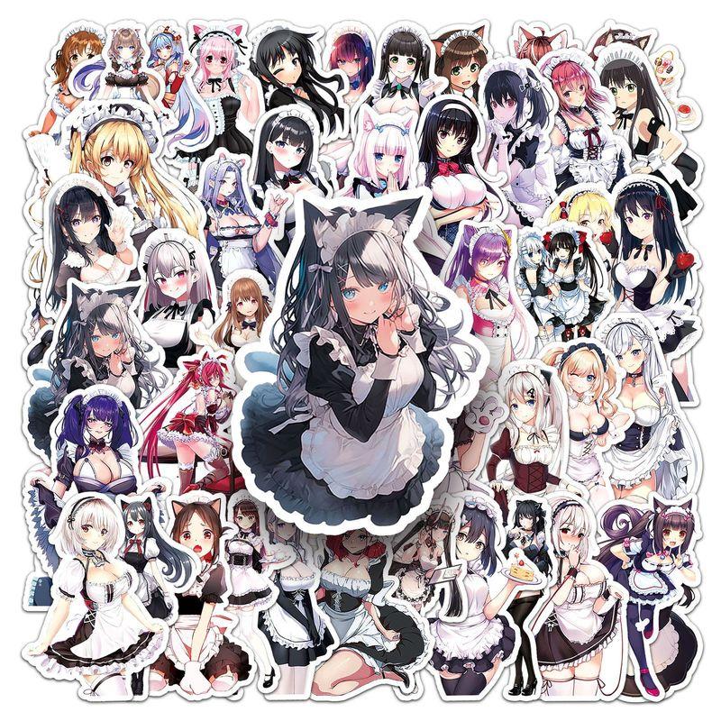 50Pcs Anime Cartoon Maid Stickers Cute Beauty Computer Cartoon Graffiti Suitcase Notebook Computer DIY Decoration Sticker Toy