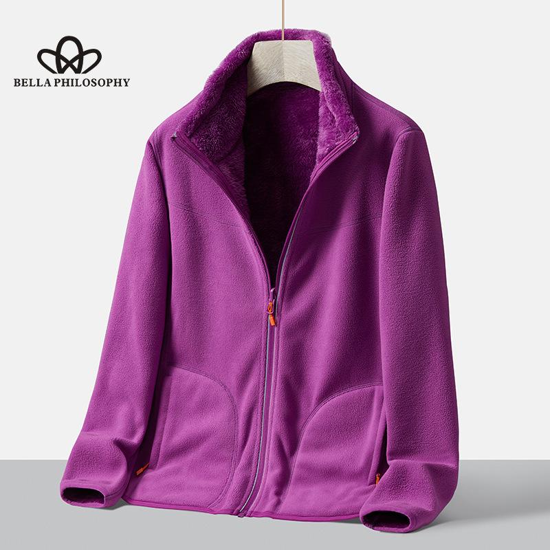 Autumn Winter Double-sided Wearing Fleece Clothes Vertical Collar Fleece-lined Warm Fleece Coat Fashion Casual Warm Coat