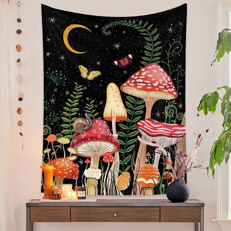 Tarot Mushroom Moon Star Tapestry 75x100 чёрный