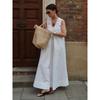 Summer New 100% Cotton Sleeveless U-Neck Loose Long Dress, Casual Vacation Dresses for Women, European and American Style