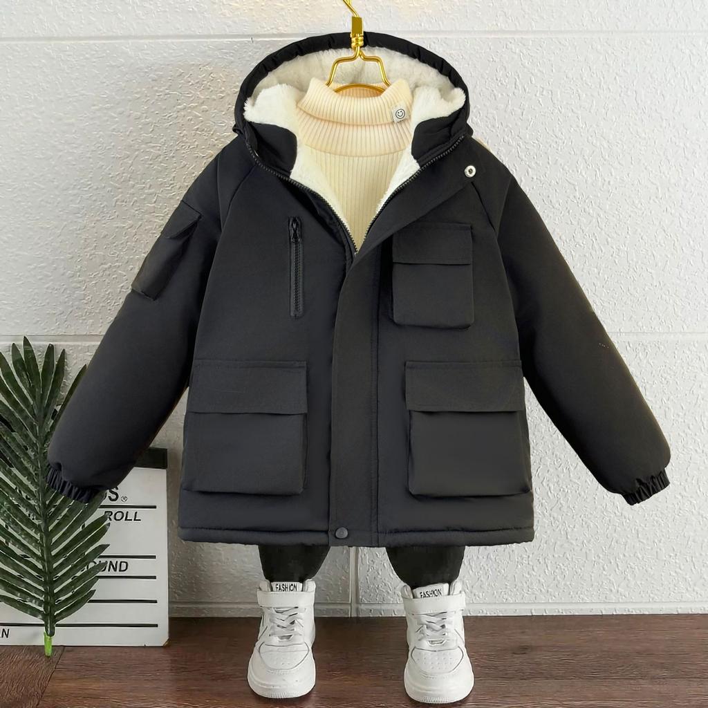 Haine casual pentru copii, din fleece cald, căptușite cu bumbac, Haine groase de iarnă la modă pentru băieți, căptușite cu bumbac