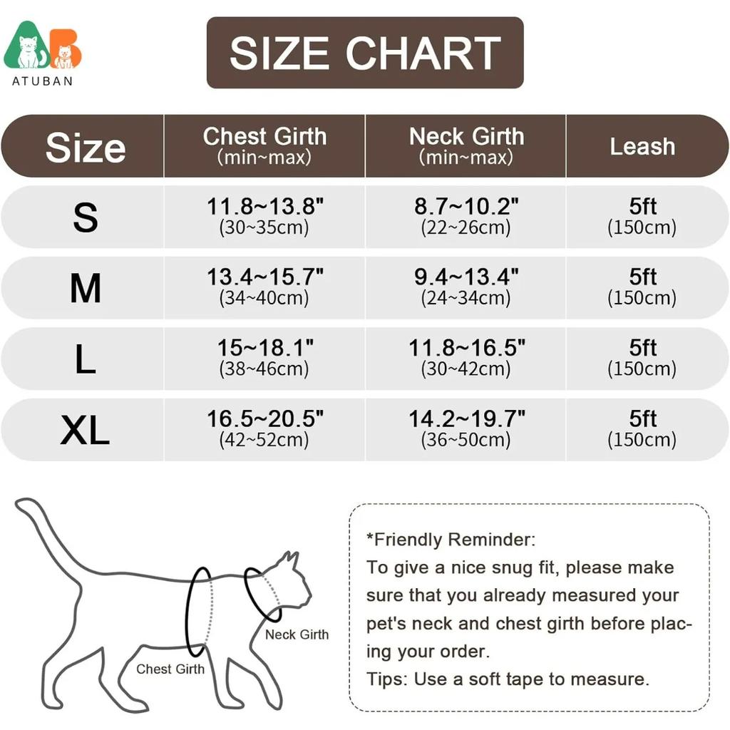 Ensemble Harnais et Laisse pour Chat de Petite à Grande Taille Harnais Gilet Réglable pour Chat Bordure Réfléchissante Laisse et Harnais Universels pour Chat