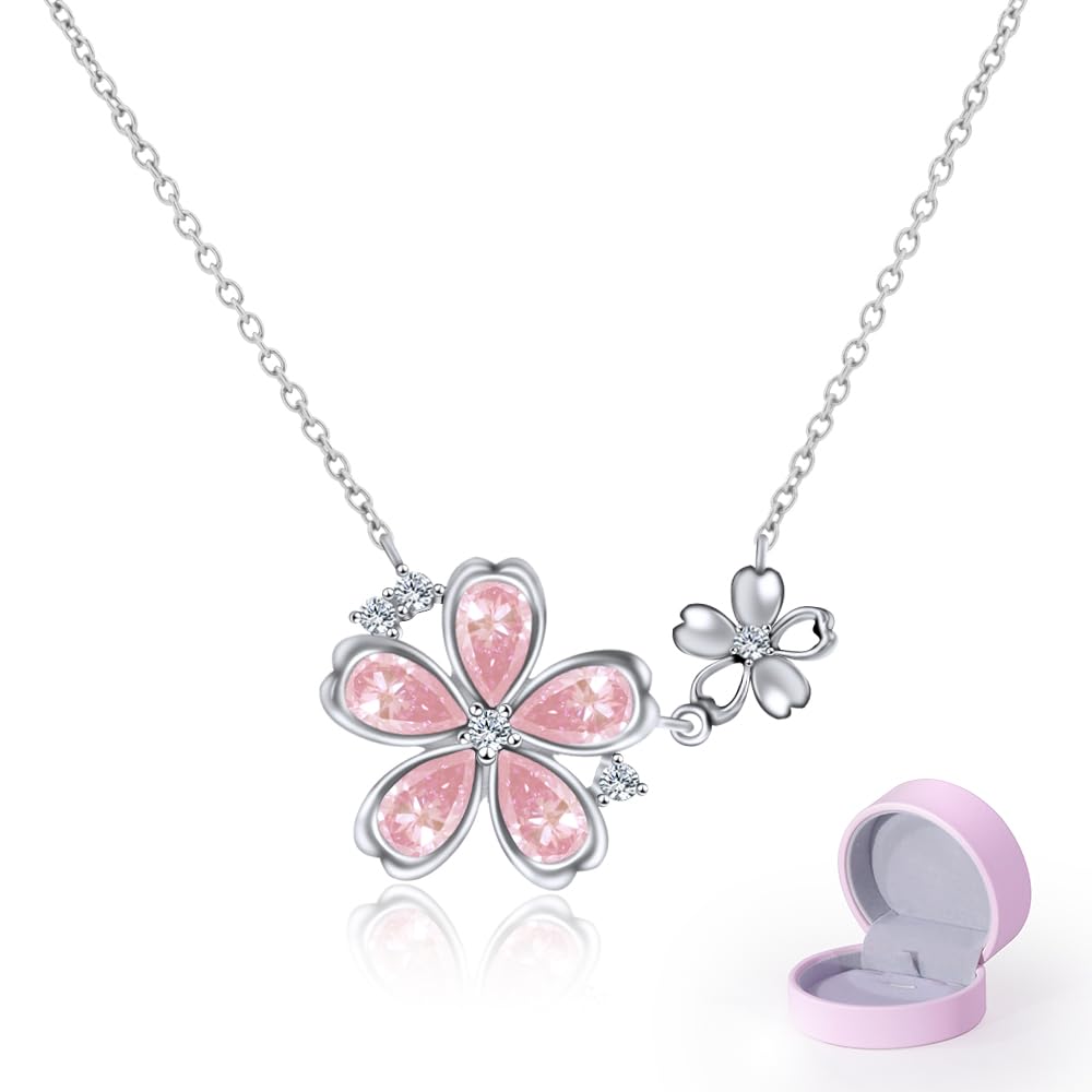 

High Quality Zirconia Hypoallergenic to 925 Jewelry Birthday [Naniwaai] Women s Necklace, Sakura Princess Necklace, Pendant, Metal, Necklace,