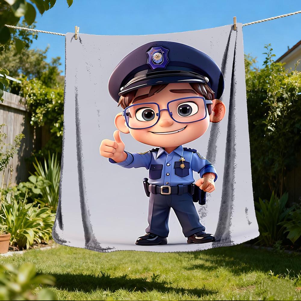 

1pc Policeman Print Outdoor Soft Polyester Flannel Throw Blanket Versatile for All Seasons , Soft , Cozy , Warm All Season Quilted Throw , 80x120cm
