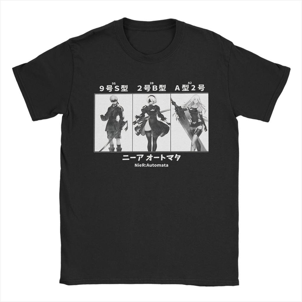 Nier Automata Anime T Shirts for Unisex Pure Cotton Hipster TShirts Round Neck Tees Short Sleeve Tops Printed