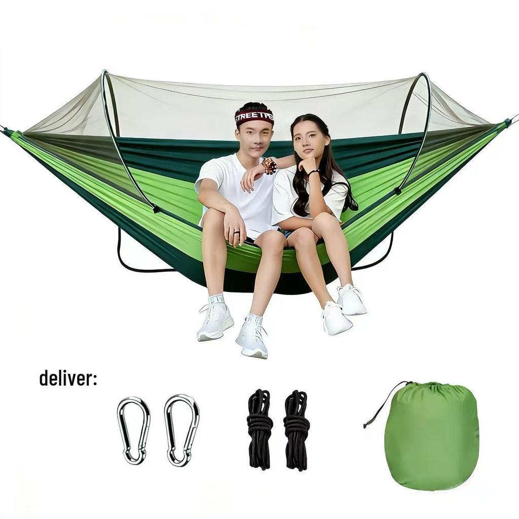 Automatic Quick-Open Mosquito-Proof Hammock with Parachute Cloth for Outdoor Camping (Single/Double)