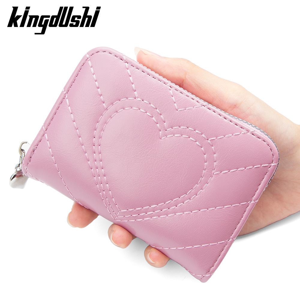 New Embroidered Heart Accordion Card Holder Coin Purse with Multi-Card Slots and Large Capacity Zipper.