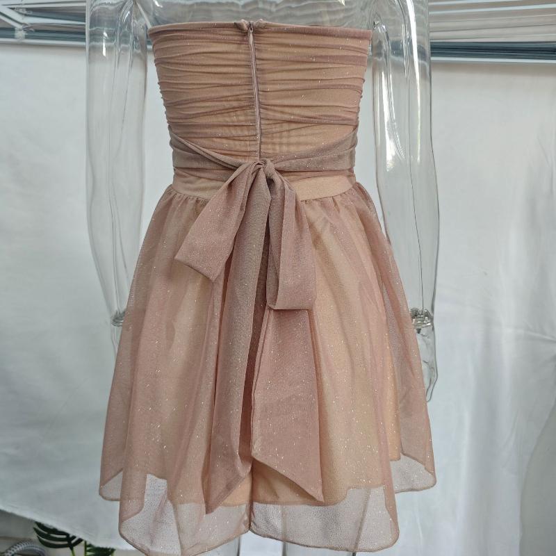 European and American Strapless Style Fashionable Mesh Backless Dress for Women