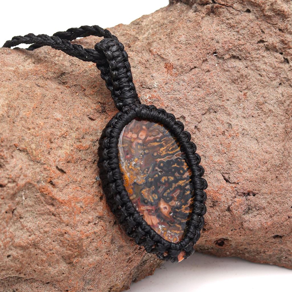 Stick Agate Macrame Thread Gemstone Handmade Jewelry 20-36''Ad Pendant Unisex