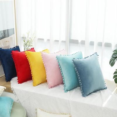 Capa de Almofada Pompom de Veludo - Capa de Almofada Decorativa Moderna Minimalista de Cor Sólida