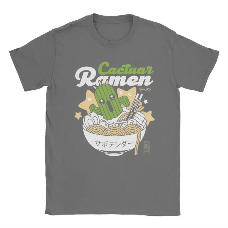Cool Cactuar Ramen Final Fantasy T-Shirts for Men Crewneck Cotton T Shirts Short Sleeve Tee Shirt Unique Tops