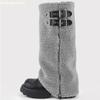 2025 New Winter Snow Boots Gray Fur Zipper Sleeve Shark Boots Platform Heightening Women Mixed Color Knee-High Boots