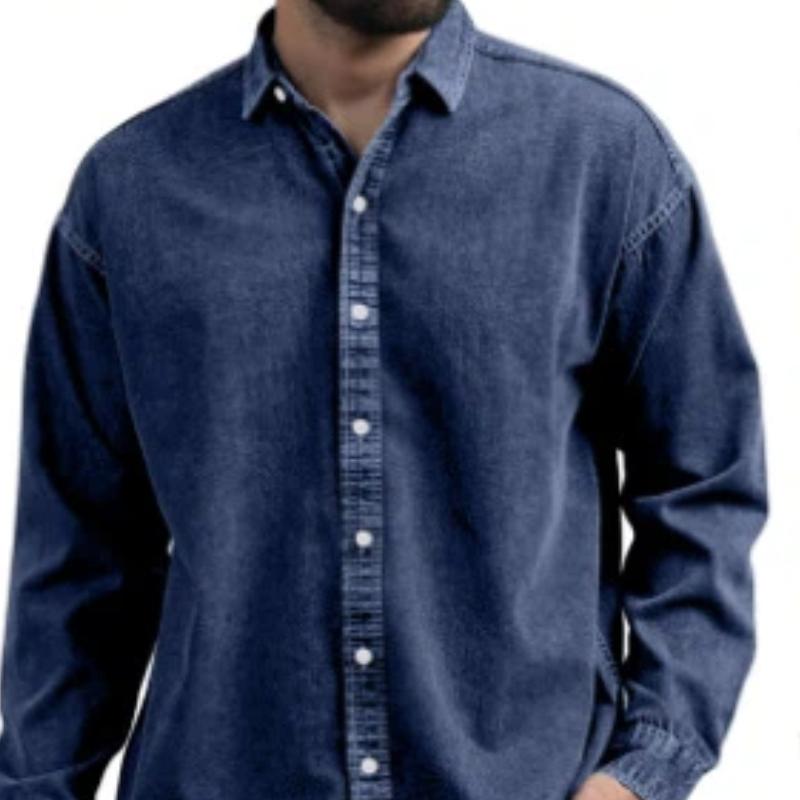 Nuova Camicia di Jeans da Uomo con Collo a Lapel Primavera Workwear Americano Retro Top Versatile