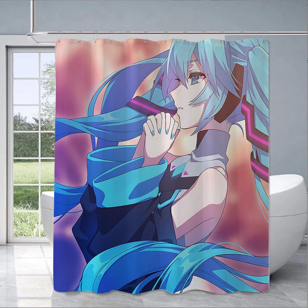Anime Girl H-HatsuneS M-Miku Shower Curtain Waterproof Polyester Fabric Paint Bath Curtain Home Bathroom Decor Curtain With Hook