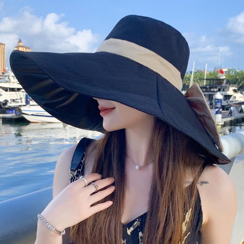 Hepburn Style Vacation Plus Brim Sun Hat Spring and Summer Outdoor Oversized UV Protection Fisherman Sun Hat