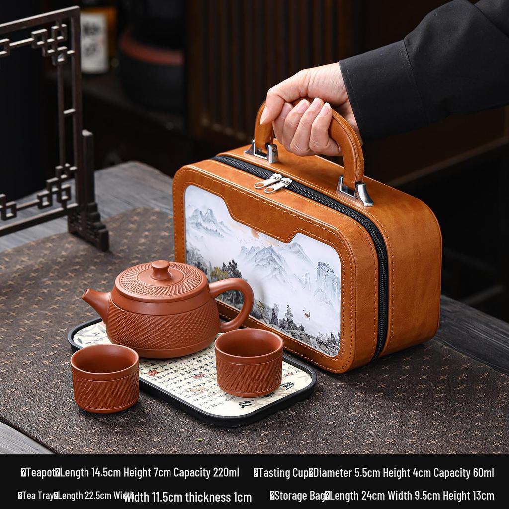 Phoenix Song Portable Purple Clay Teapot Travel Set - Ceramic Quick Cup Household Tea Set