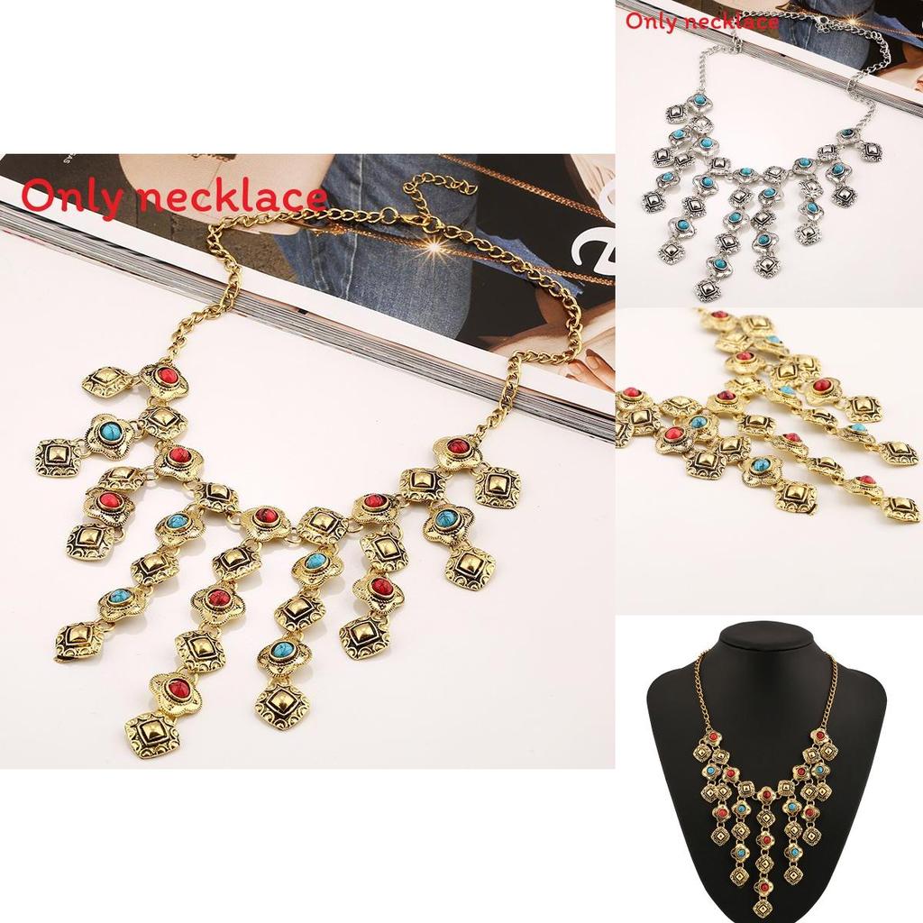 Ethnic Style Simulation Gemstone Decoration Tassel Design Women Necklace For Boho Jewelry Enthusiasts