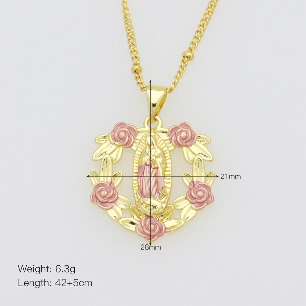 Personnalité Luxe Léger Haut Sens Vierge Marie Incrusté Zircon Cuivre Plaqué Or Collier Chaîne à Billes Clip Latéral