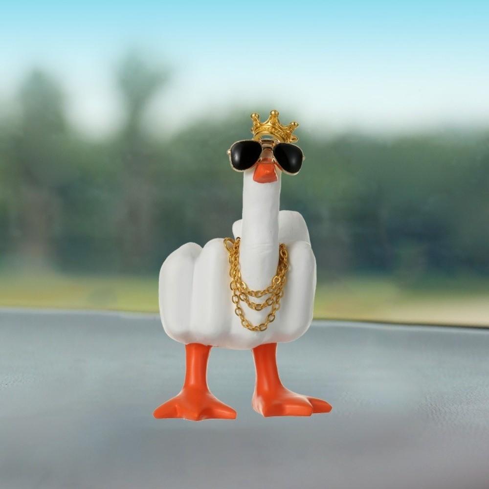 Cute Resin Mid-Finger Duck Decorative Figurine Desk Decoration Gift Tabletop Duck Ornament Craft Funny Duck Statue Home
