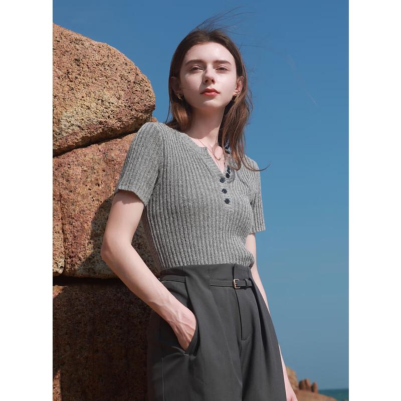 

Sancai Women s Slim-Fit V-Neck Short Sleeve Knit Top L (165/88A)