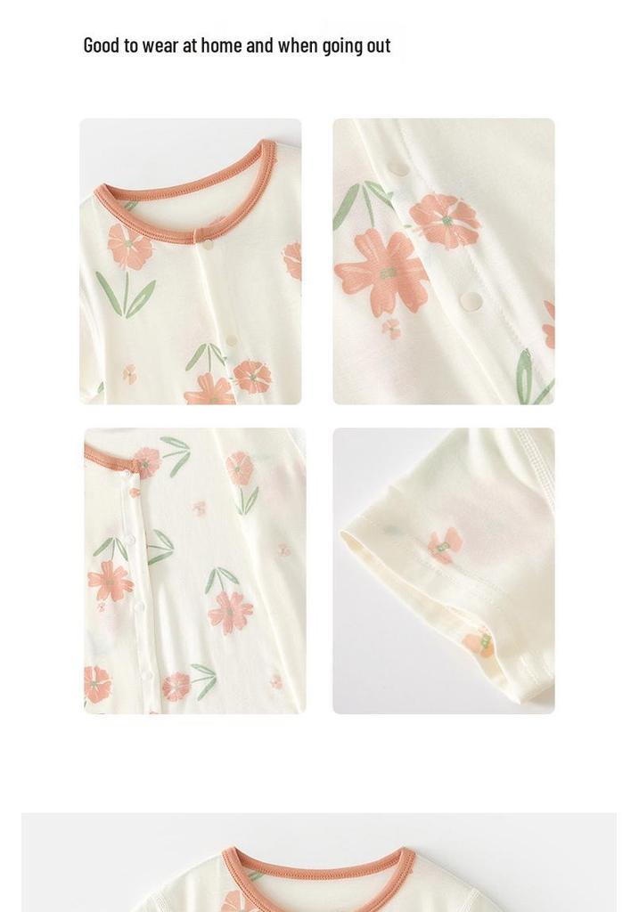 Infant Summer Short-Sleeve Modal Bodysuit - Lightweight Newborn & Toddler Pajamas Romper