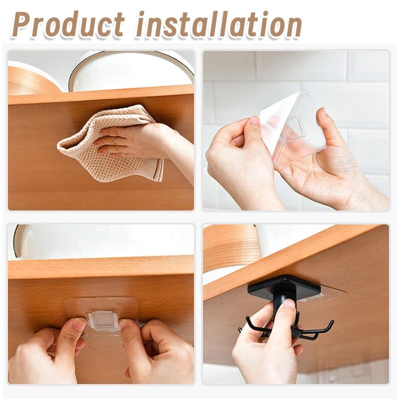 2pc 6-Hook Self-Adhesive Kitchen Hooks 360 Degree Rotation Hanging Handbags Clothes and More Easy to Install and Use