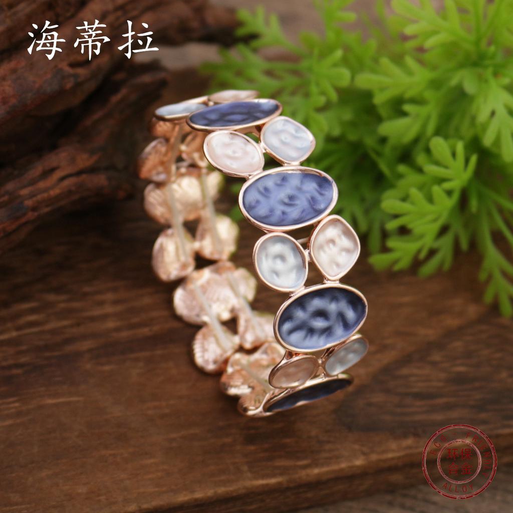 Color painting oil geometric oval elastic bracelet, fashionable and high-end women's versatile alloy bracelet