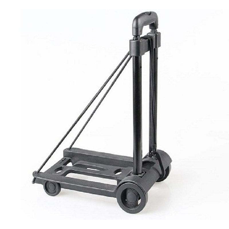 2 Rounds Folding Hand Truck Black Small Lightweight Cart Portable Telescopic Dolly Backpack Luggage Travel Moving Shopping Cart