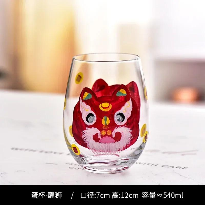 Hand Drawn Flower Patterned Crystal Glass Cup Festival Party Art High Feet Red Wine Cup Family Wine Glass Set Of Three Pieces