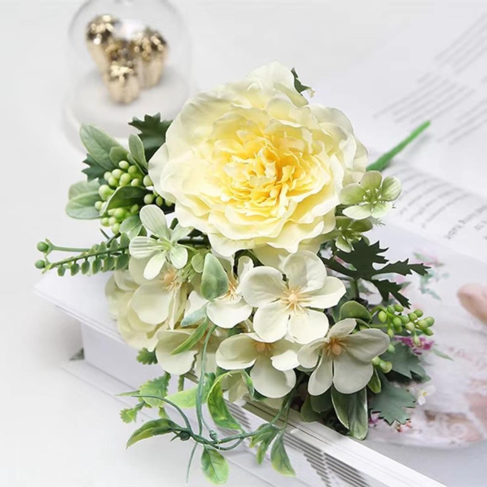 5 Heads Artificial Peony Flowers 26cm Hydrangea Bride Bouquet Fake Flowers  for Home Wedding Decor