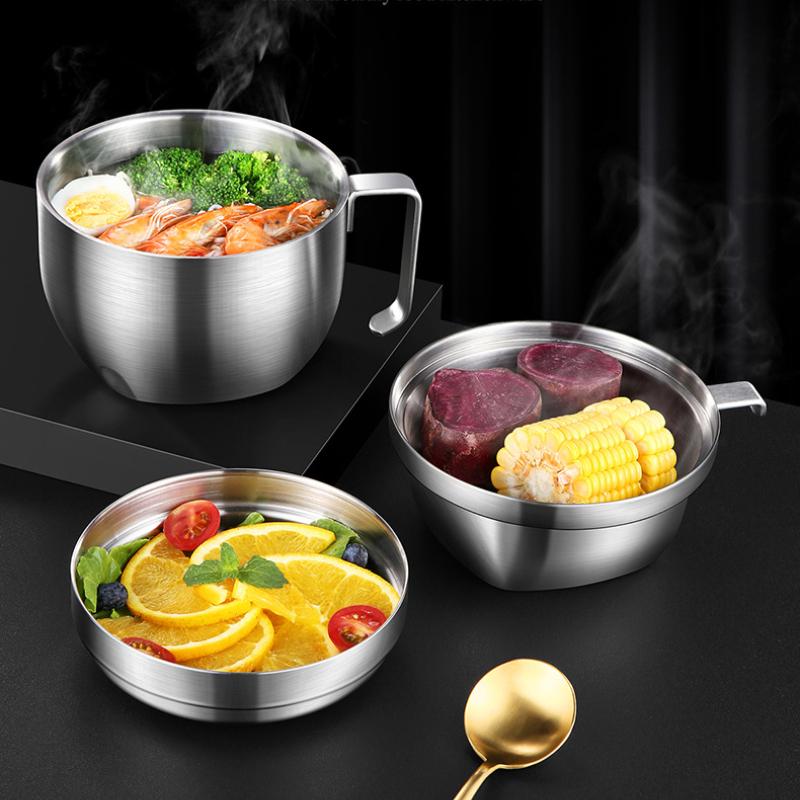 304 Stainless Steel Lunch Box, Instant Noodle Bowl with Lid, Draining Mixing Bowl, Soup Bowl, Rice Bowl Large Capacity Bento Box