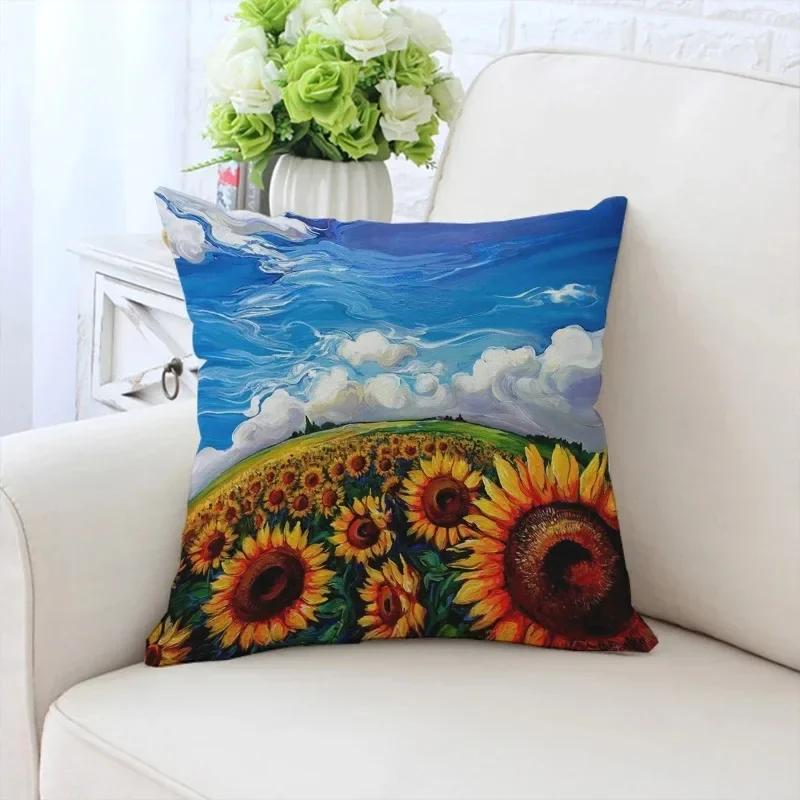 Față de pernă decorativă de lux pentru casă, pentru mașină, sufragerie, canapea, cu model Fata cu floarea-soarelui